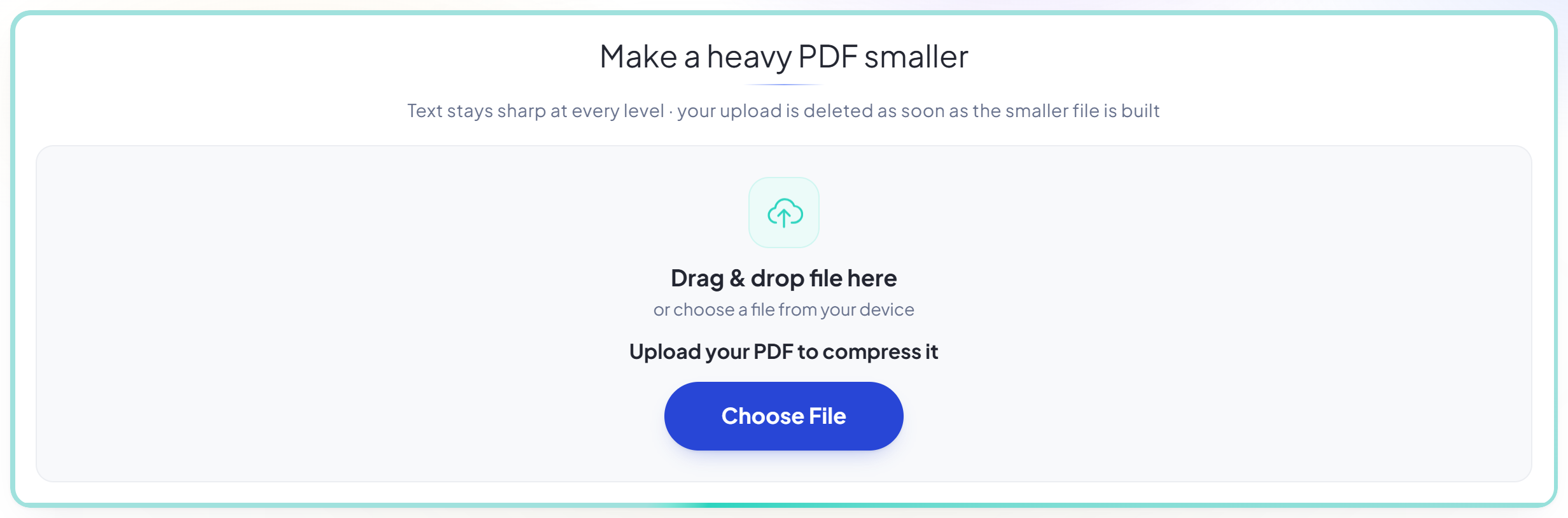 The Compress PDF upload panel