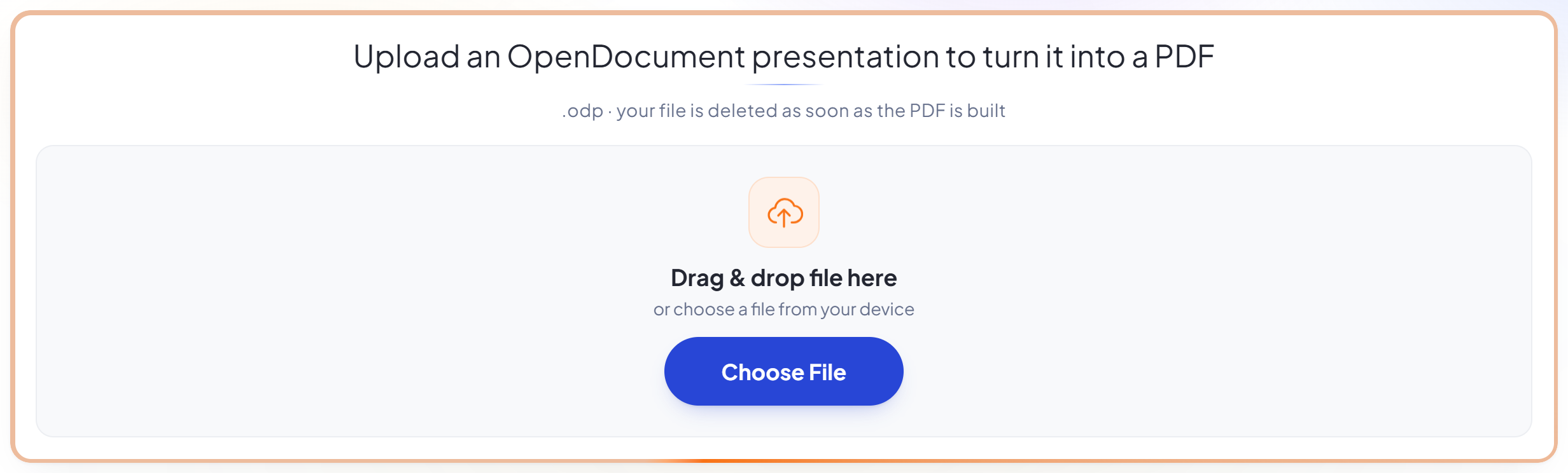 The ODP to PDF upload panel