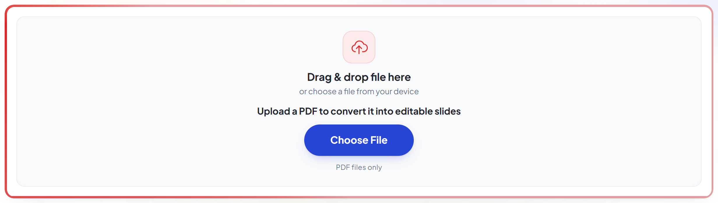 The PDF to PPT upload panel