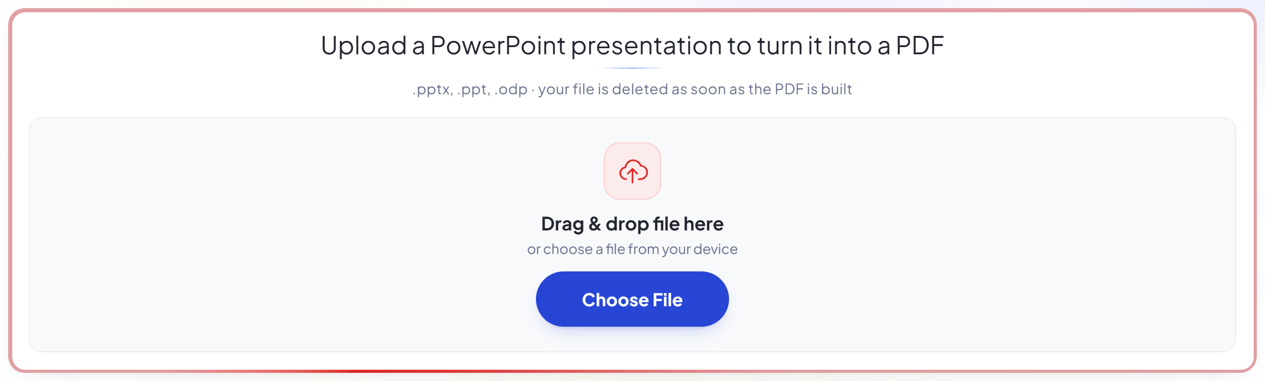 The PowerPoint to PDF upload panel
