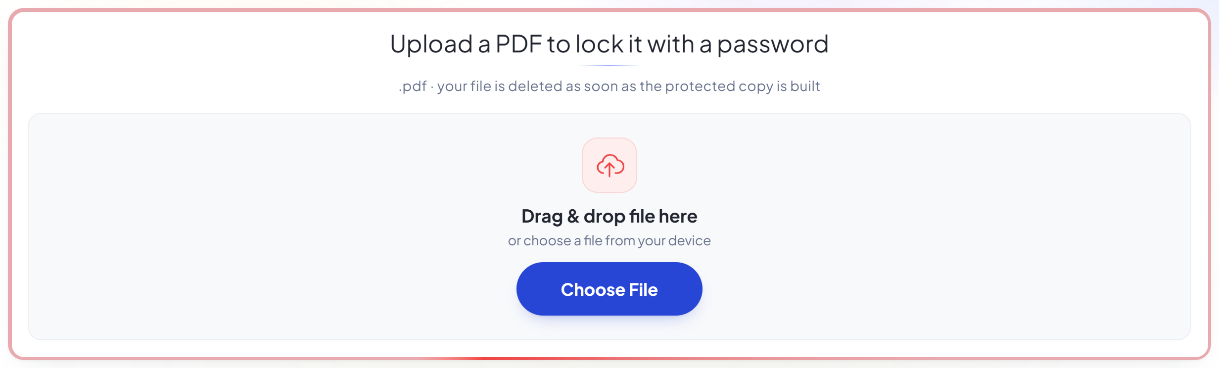El panel de subida de Proteger PDF