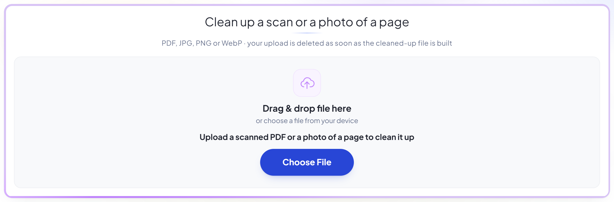 The Enhance PDF upload panel