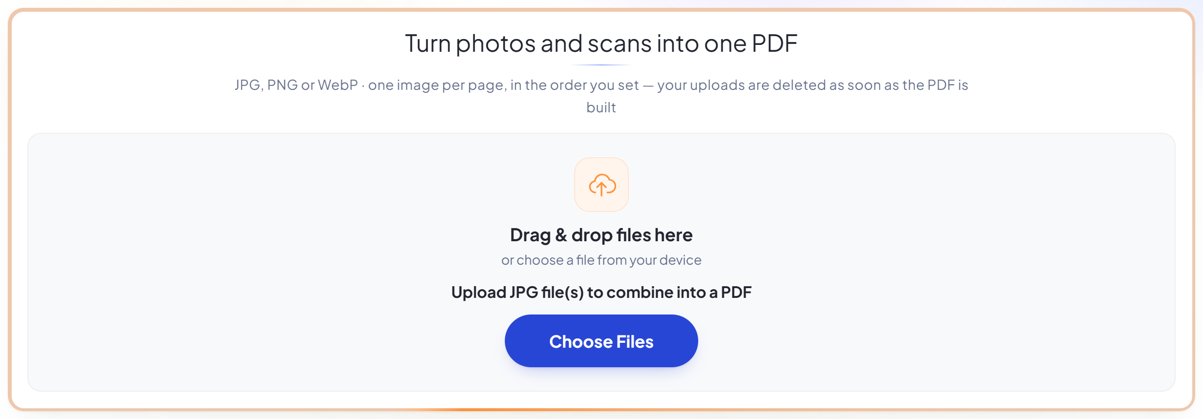 The Image to PDF upload panel