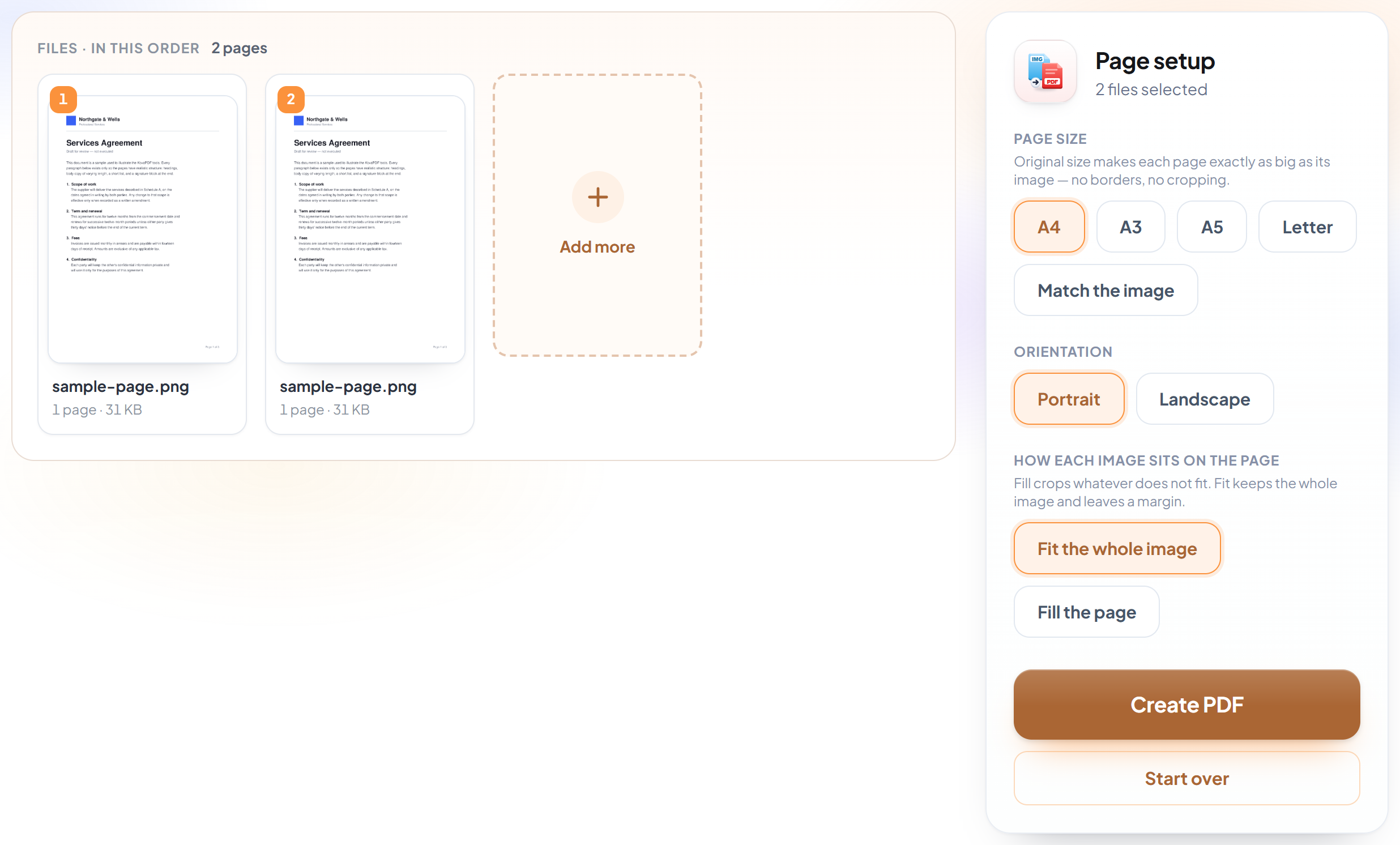 The Image to PDF screen with images listed and ready to arrange