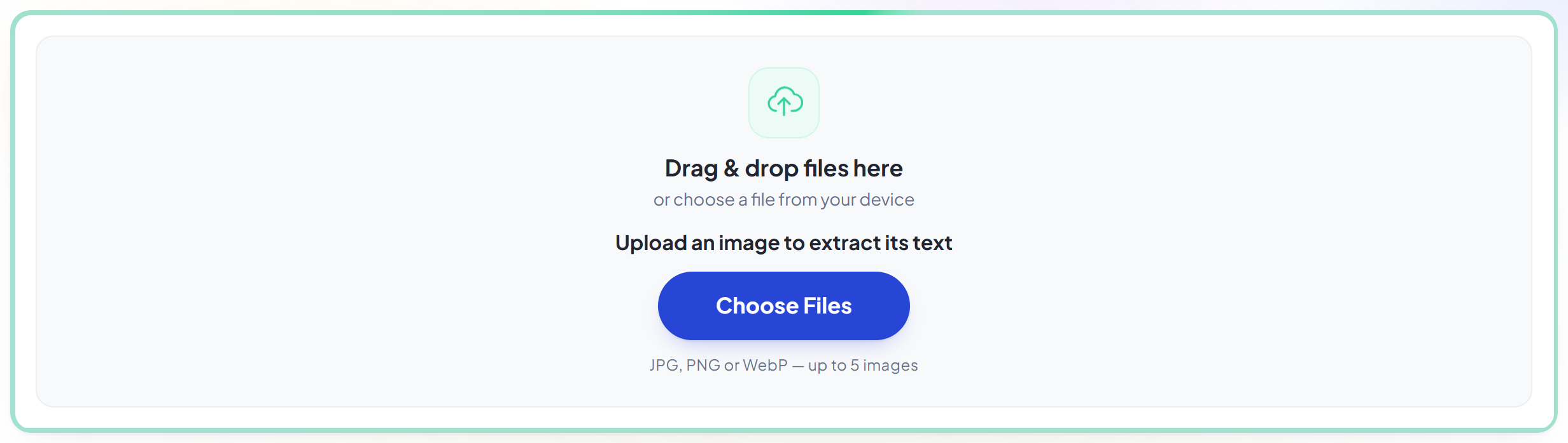 The Image to Text upload panel with the language selector
