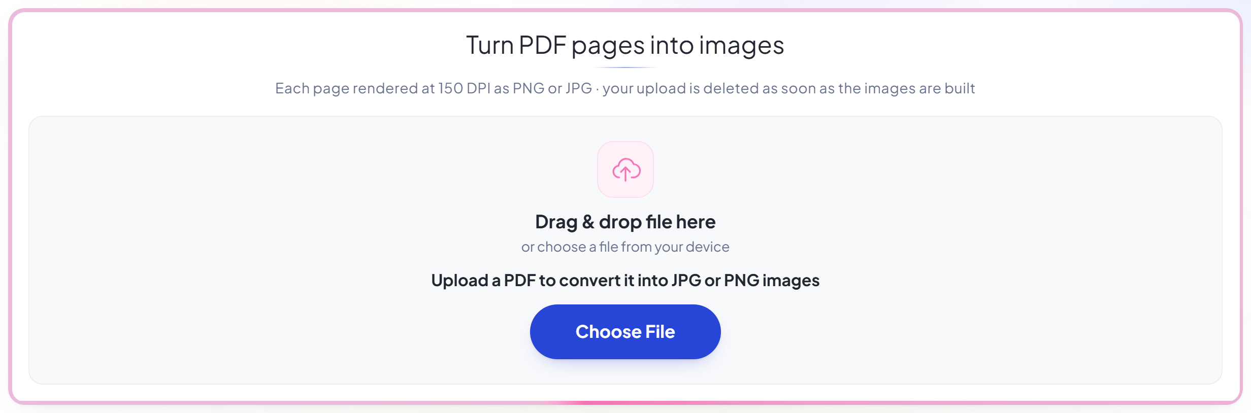 The PDF to Image upload panel