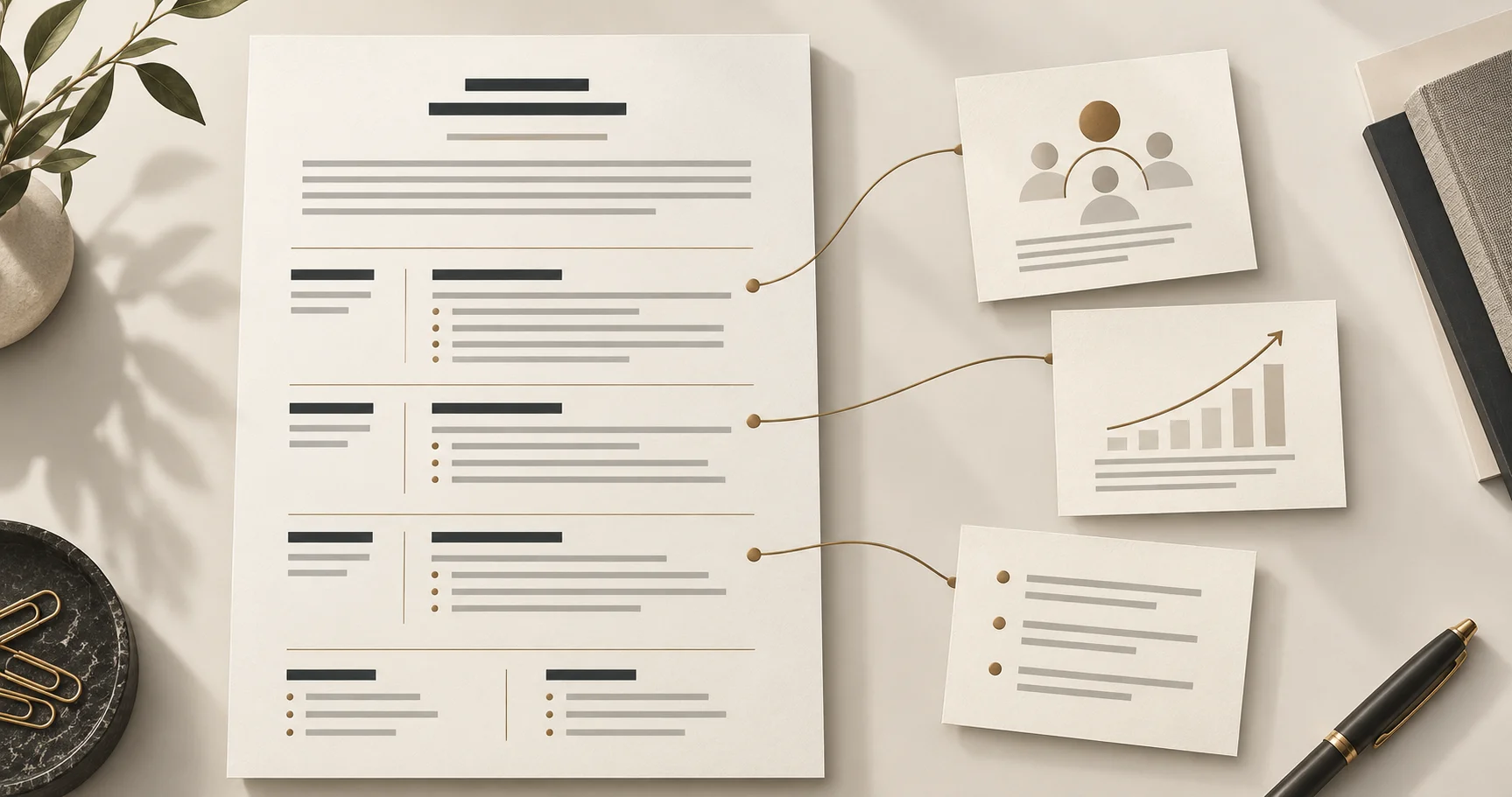 An executive CV with each role linked to a note about the team, a result and supporting evidence