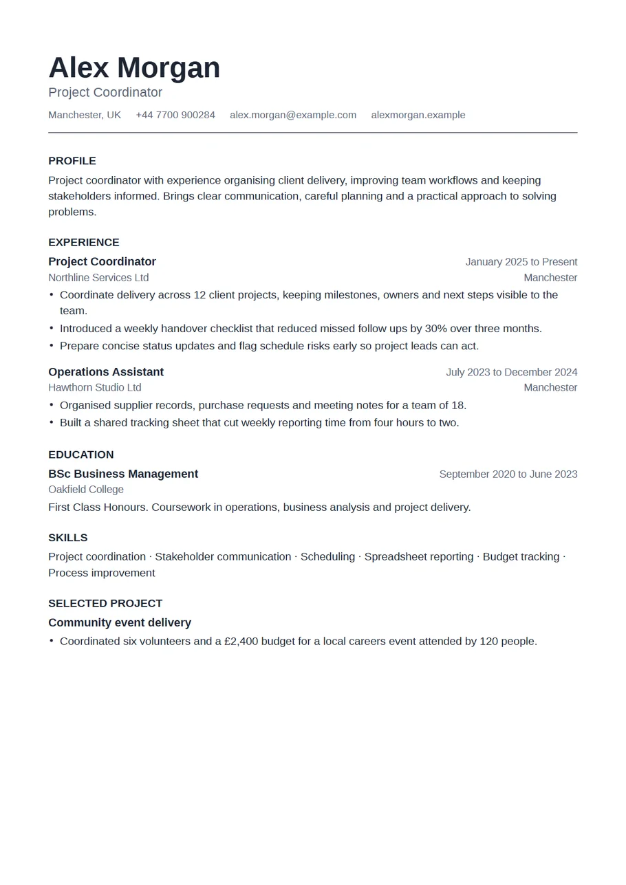 Page 1 of the Plain resume template as a PDF: Alex Morgan's resume in black text in a single column with plain section headings and no colour