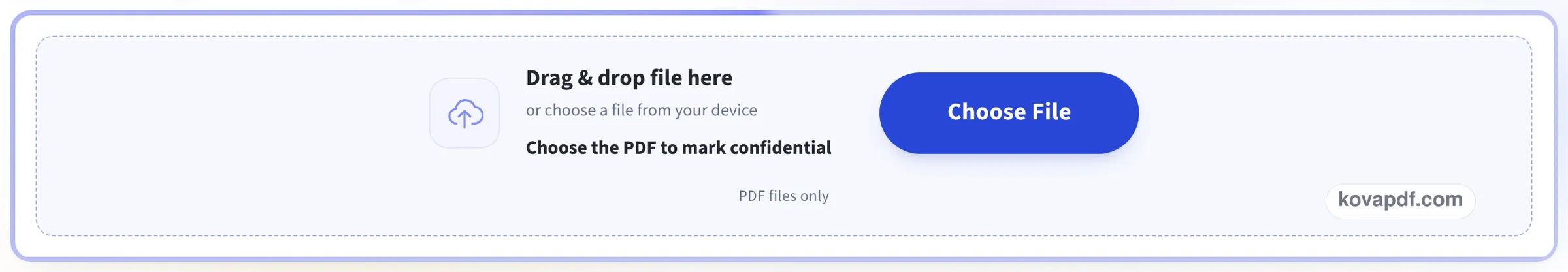 The upload box on the Add a confidential watermark page, asking for the PDF to mark confidential