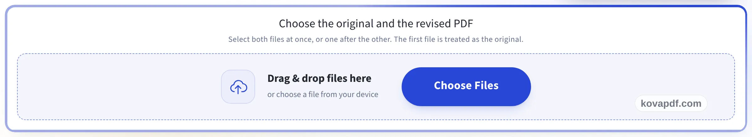 The Compare PDF upload panel