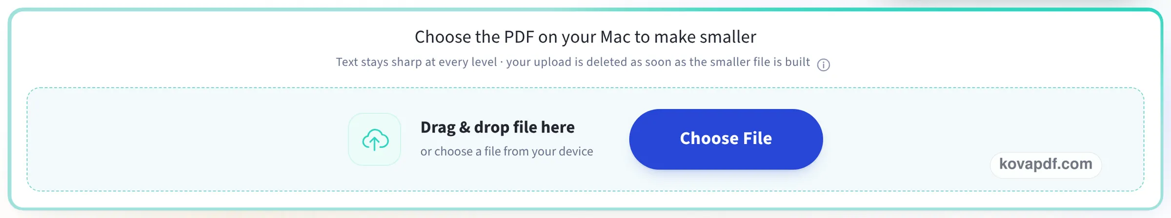 The Compress PDF on Mac upload box