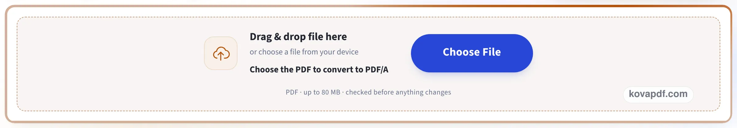 The upload box on the Convert PDF to PDF/A page