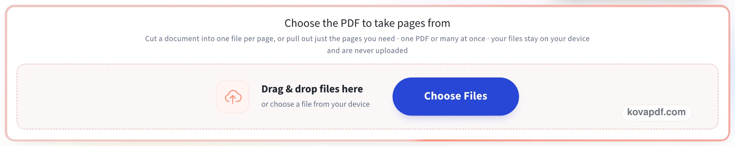 The upload box reading Choose the PDF to take pages from, with a Choose Files button