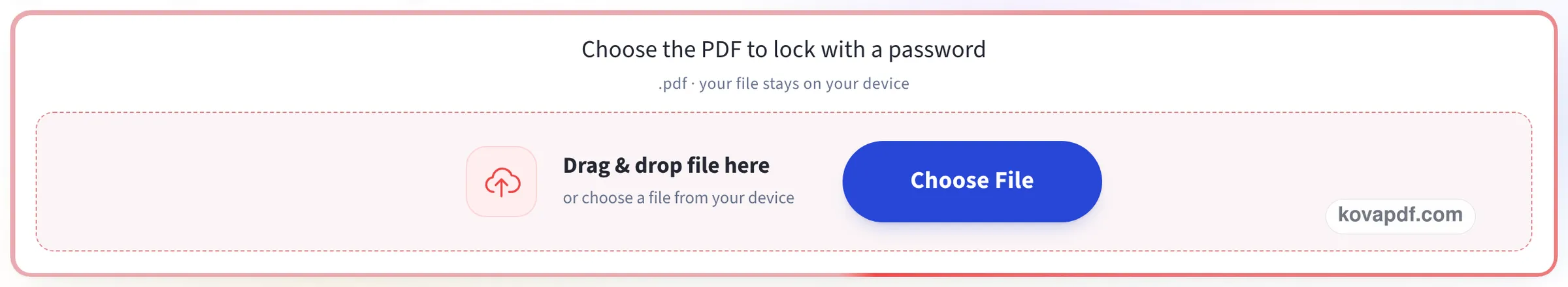 The upload box reading Choose the PDF to lock with a password, with a Choose File button