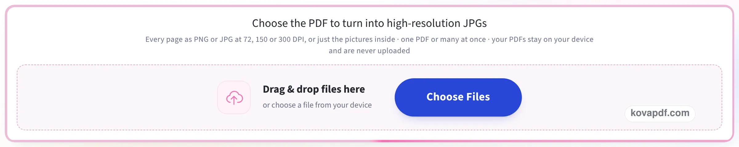 The PDF to JPG high resolution upload box