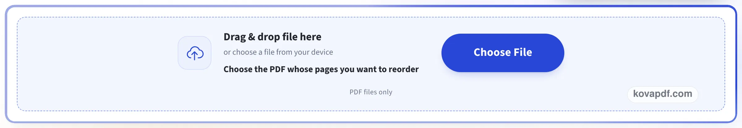 The upload box on the Rearrange PDF pages page
