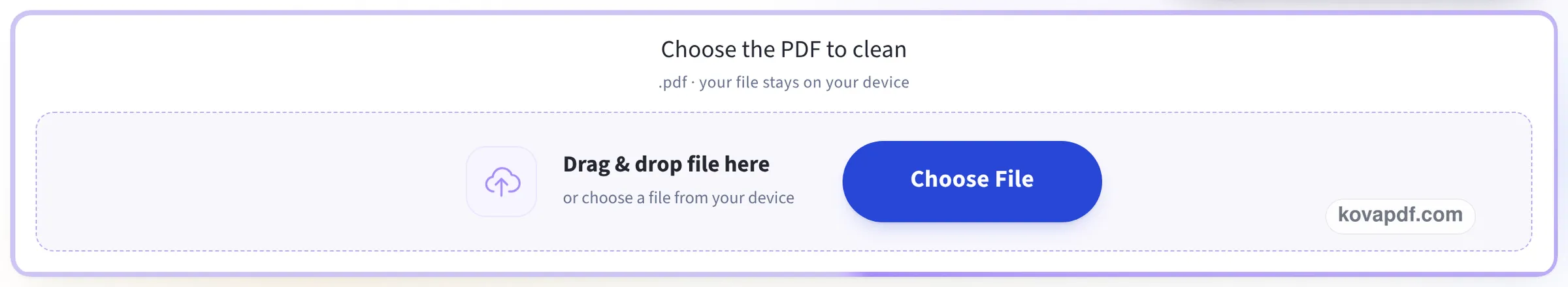 The upload box on the Remove metadata from PDF page