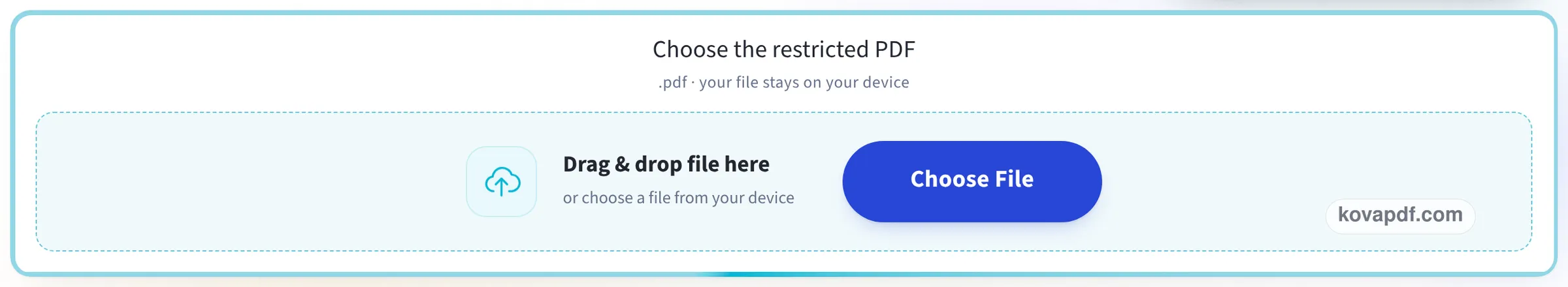 The upload box reading Choose the restricted PDF, with a Choose File button