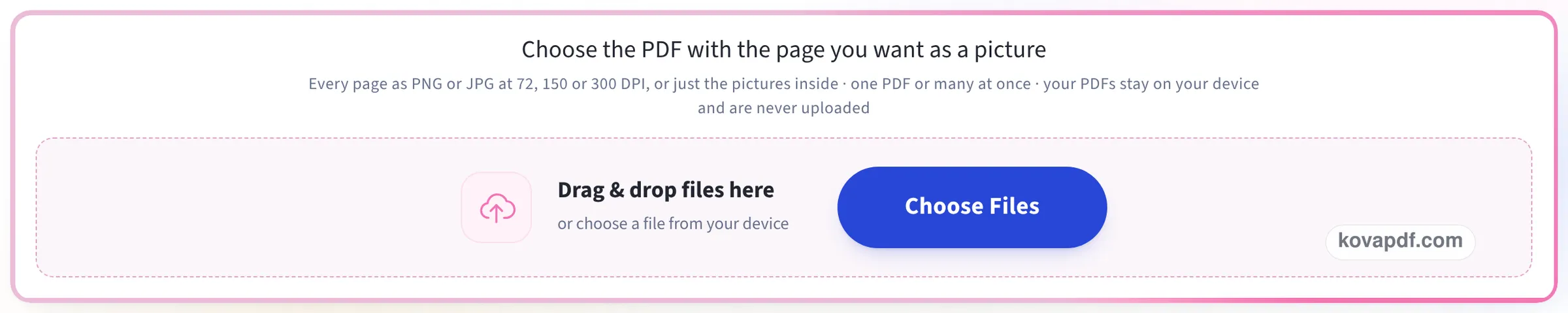 The Save a PDF page as an image upload box