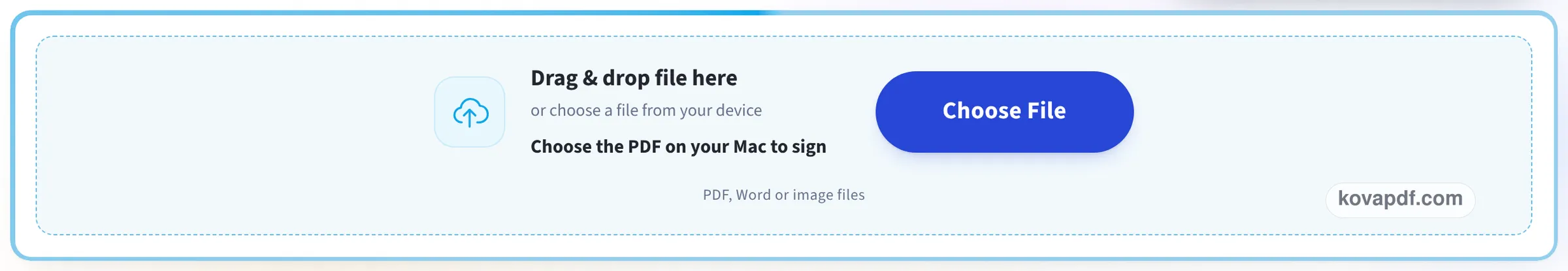 The upload box on the Sign PDF on Mac page, asking for the PDF on your Mac to sign