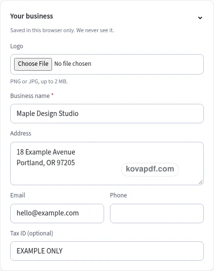 Add your own details: graphic design invoice template with sample details