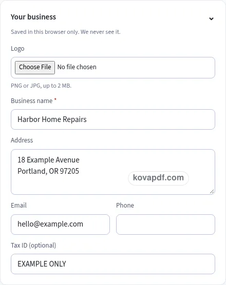 Add your own details: handyman invoice template with sample details