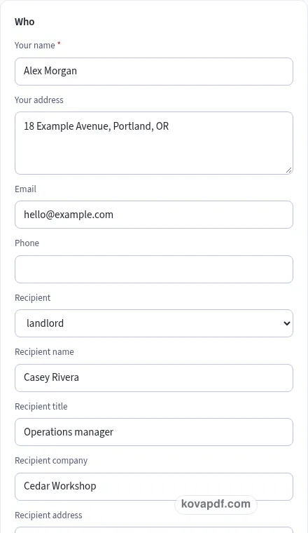 Add your own details: proof of income letter generator with sample details