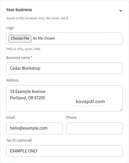 Add your own details: quote generator with sample details