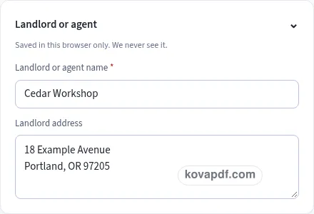 Add your own details: rent receipt generator with sample details