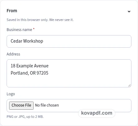 Add your own details: statement of account generator with sample details