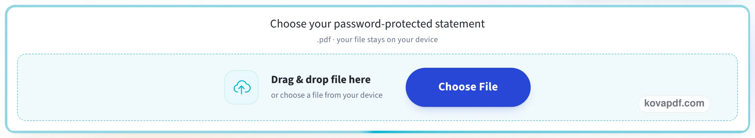 The upload box on the Unlock bank statement PDF page