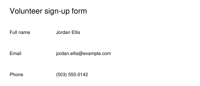 The test volunteer form with its boxes filled in