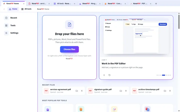 The KovaPDF app for Windows