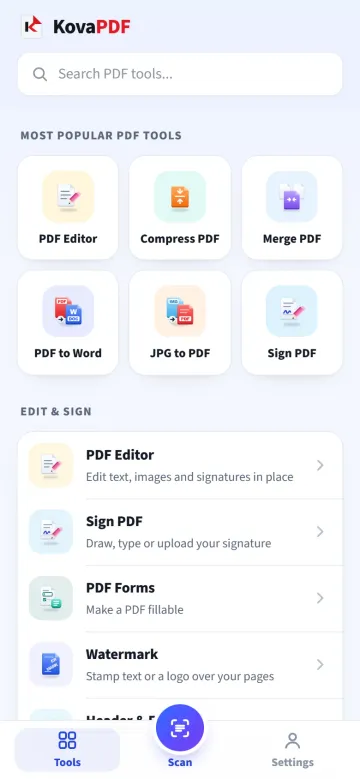 KovaPDF installed as an app on a phone