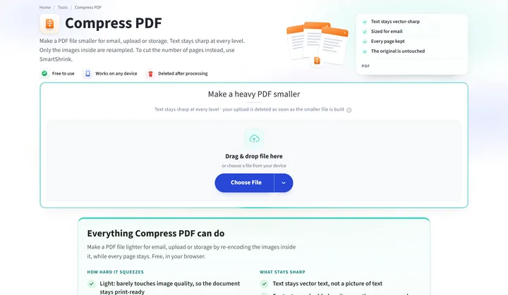 KovaPDF tools open in a web browser