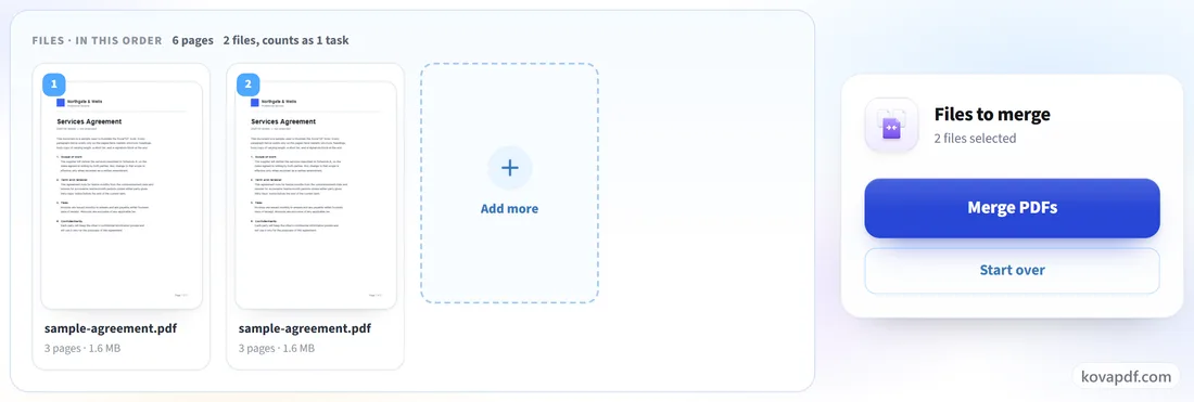 Several PDFs lined up to merge into one